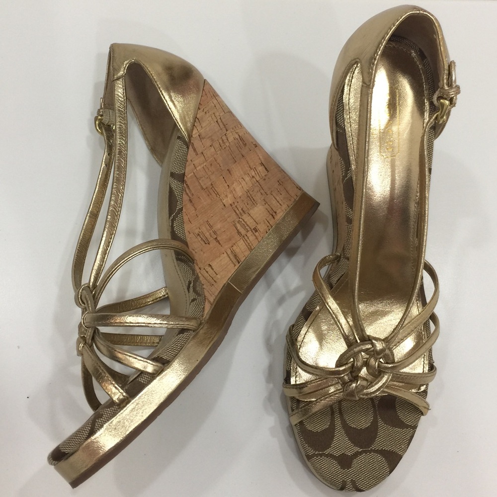 NWOT Coach Gold Wedge Sandals